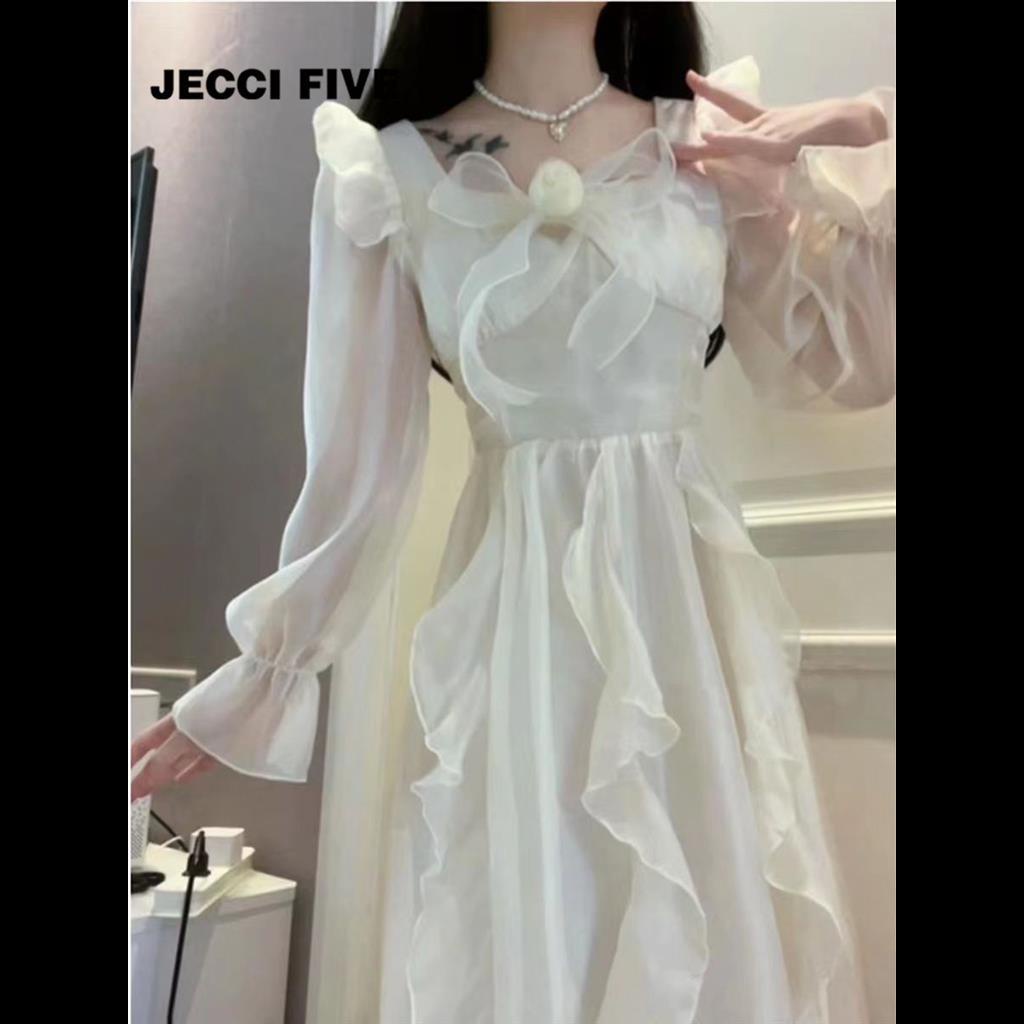 Đầm Công Chúa Tay Dài Thắt Nơ Eo Sang Trọng Cao Cấp Phong Cách Pháp