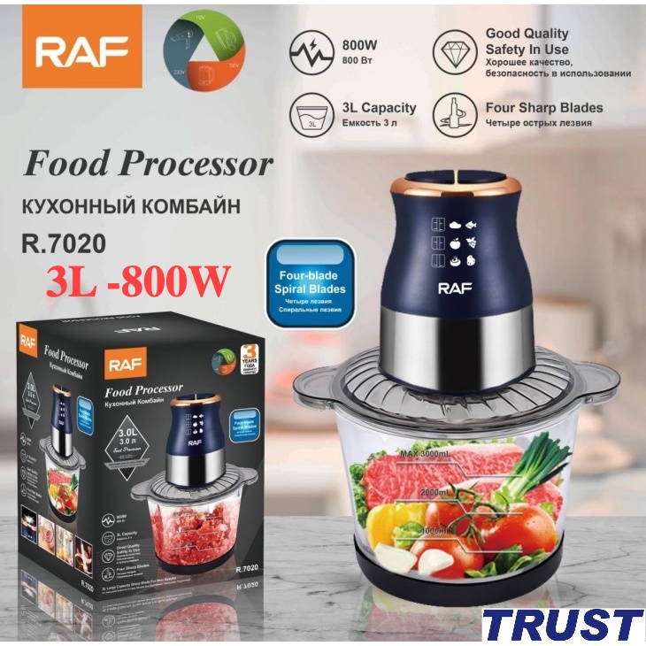 Máy xay thực phẩm đa năng 3L RAF R.7020 Cối Thủy Tinh,công suất lớn 800W-3L