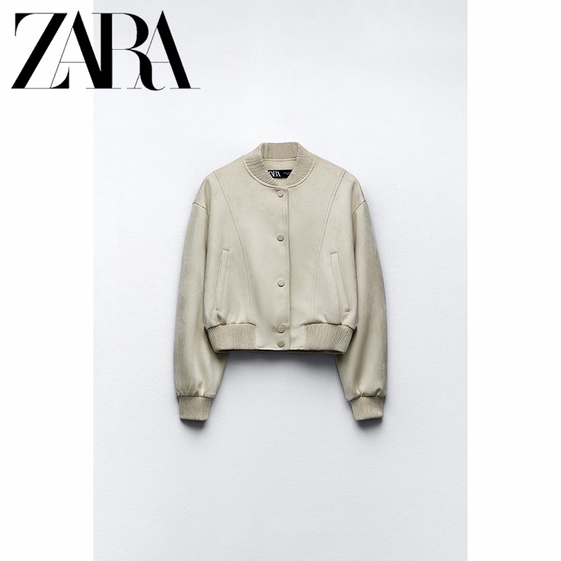 Zara Áo Khoác bomber Da Lộn Thời Trang Cá Tính Cho Nữ