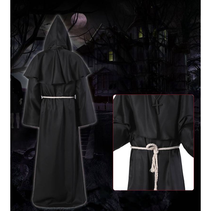 Áo Choàng Hóa Trang Phù Thủy Có Mũ Hóa Trang halloween Cho Nam
