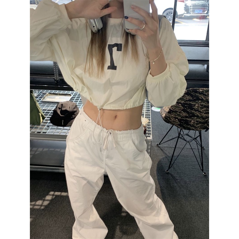 Plus Áo Thun croptop Tay Dài In Chữ Thời Trang Mùa Xuân Dành Cho Nữ Có size Lớn