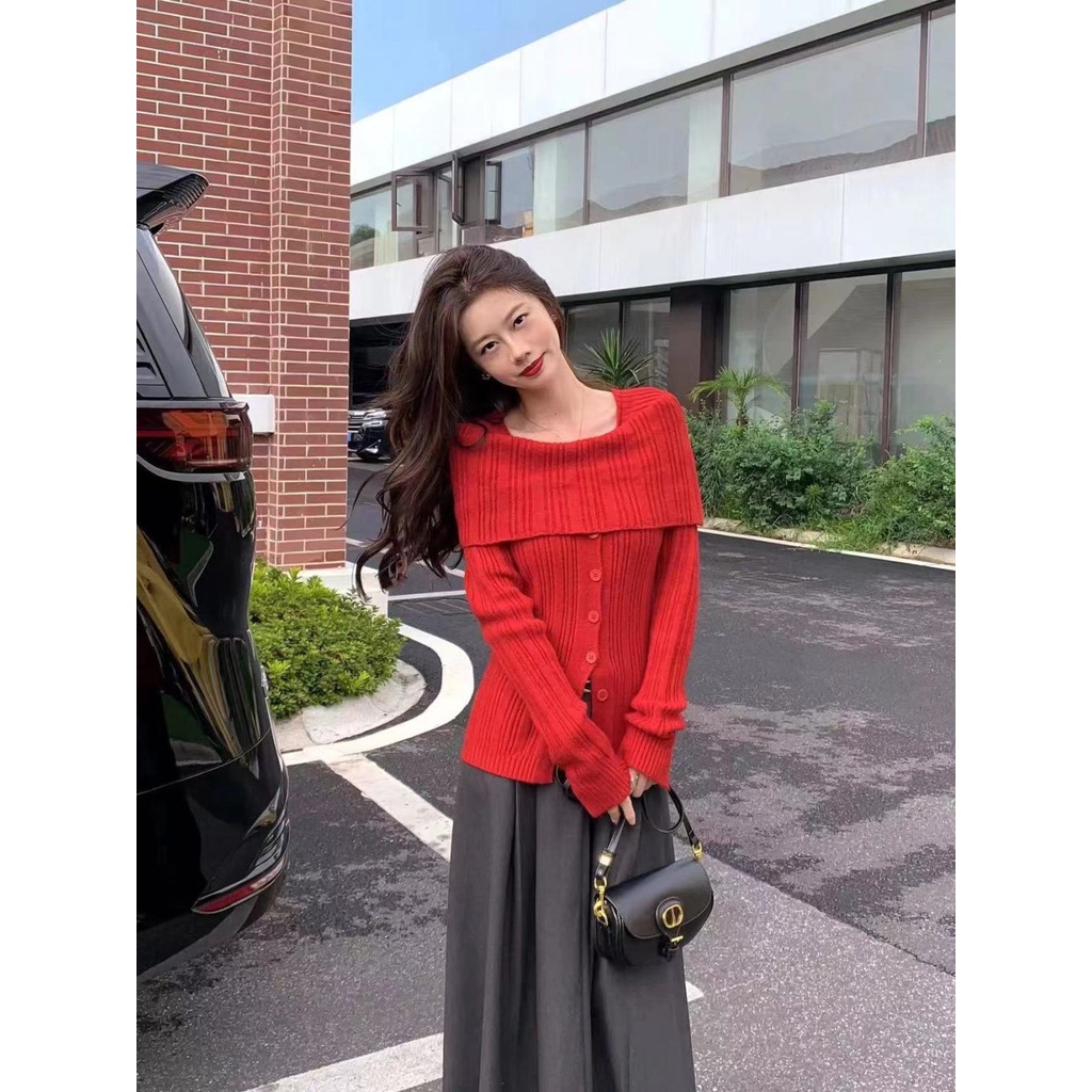 Áo cardigan dệt kim dài tay màu trơn tôn dáng ngọt ngào và cay phong cách Hàn Quốc mùa thu cho nữ