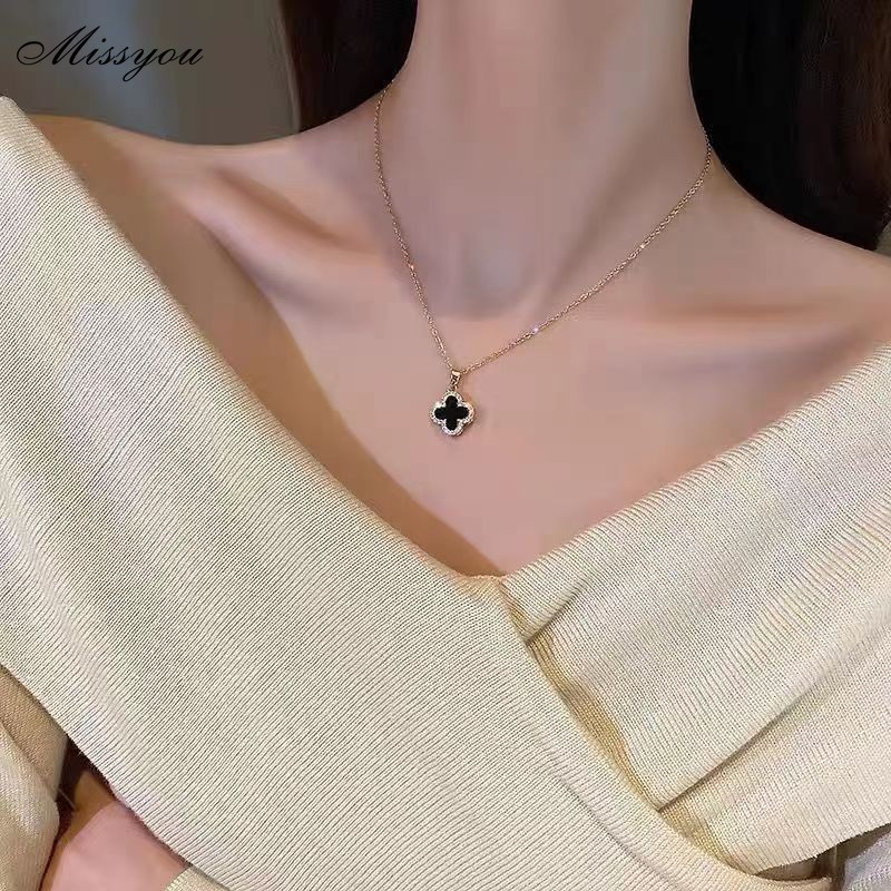 Vòng Cổ choker Màu Vàng Mặt Cỏ Ba Lá Đen Thanh Lịch Dành Cho Nữ