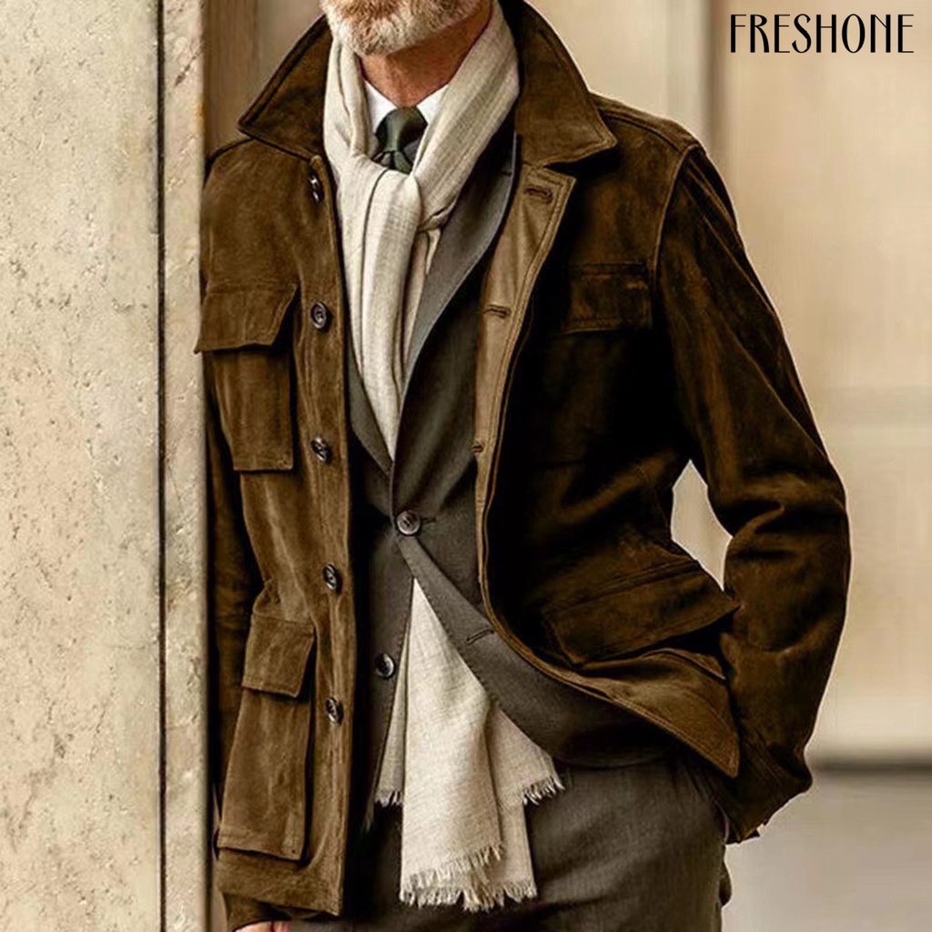 Áo Khoác Màu Trơn Nhiều Túi Phong Cách retro Thời Trang Mùa Đông Cá Tính Dành Cho Nam