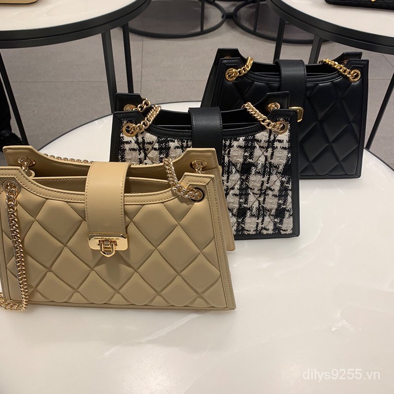 Thời Trang cnk23 Mới 30151307 Túi Đeo Vai Họa Tiết Kim Cương Phối Dây Xích Thời Trang Cho Nữ