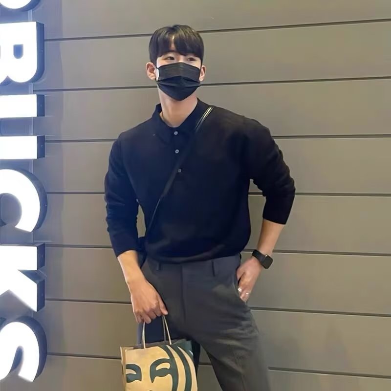 Áo Thun polo Dệt Kim Tay Dài Màu Sắc Đơn Giản Phong Cách retro Nhật Bản Cho Nam Giới