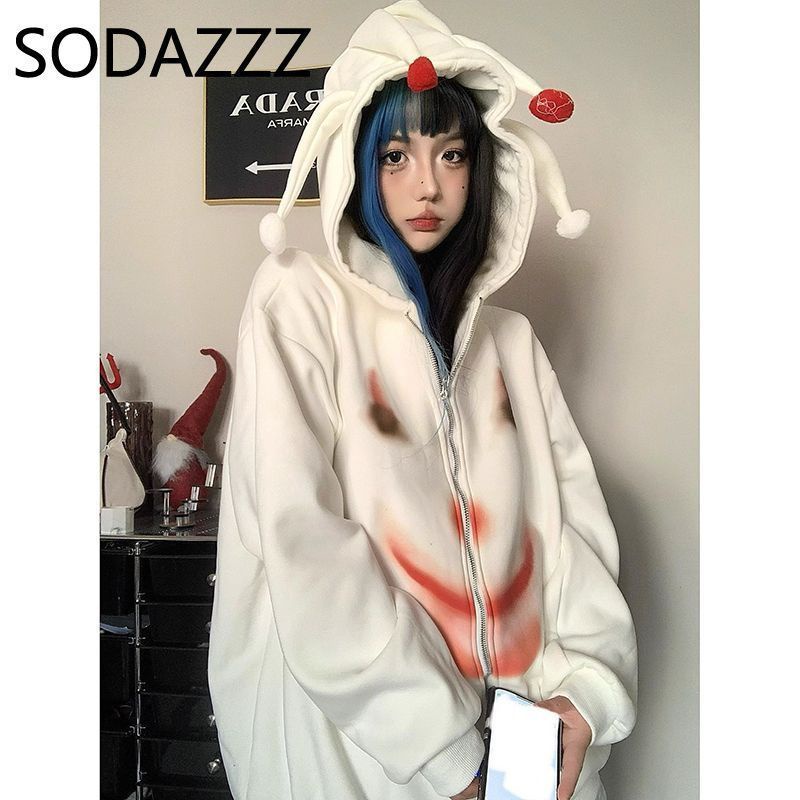 Áo Khoác cardigan Có Nón Họa Tiết Chú Hề Phong Cách retro Mỹ 2023