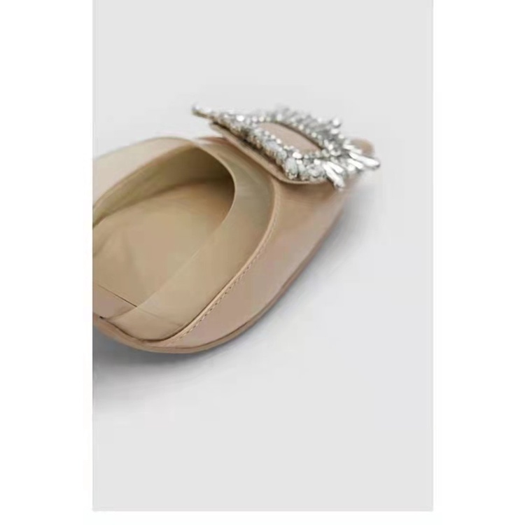 Giày Cao Gót Mũi Vuông Đính Đá Phối Khóa Gài Sau Lưng Thời Trang Sang Trọng Cho Nữ