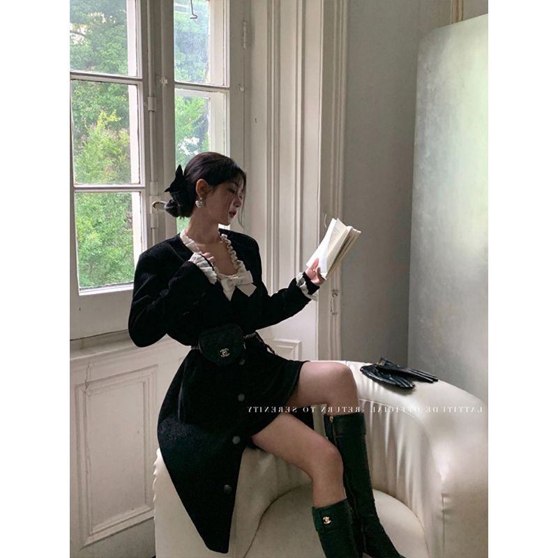 Đầm Nhung Đen Phong Cách Pháp Thời Trang Xuân Thu Cao Cấp Cho Mẹ Và Bé