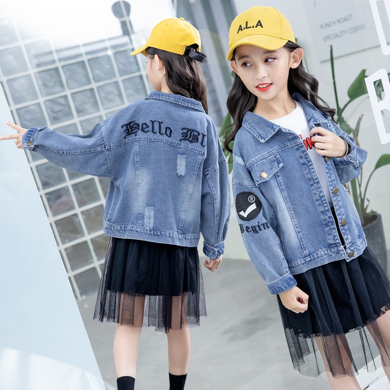 Áo Khoác denim Phong Cách Hàn Quốc Thời Trang Xuân Thu 2023 Dành Cho Bé Gái
