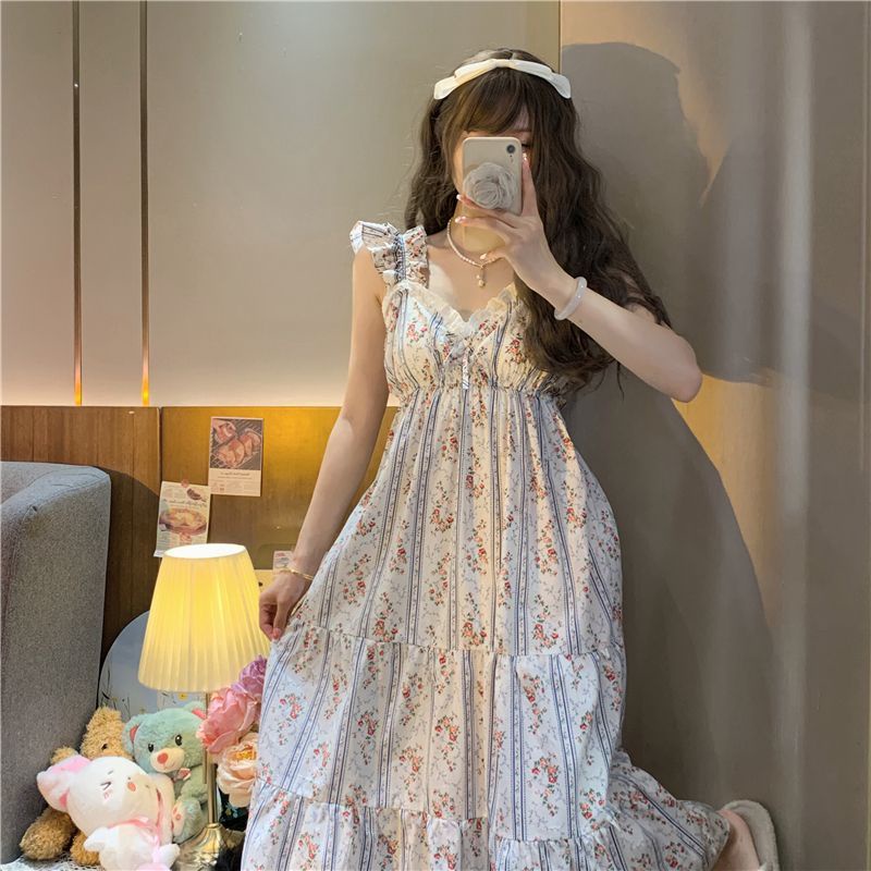 Đầm Ngủ Hai Dây Dáng Dài Phong Cách Công Chúa Dễ Thương Ngọt Ngào Thời Trang Mùa Hè Cho Nữ
