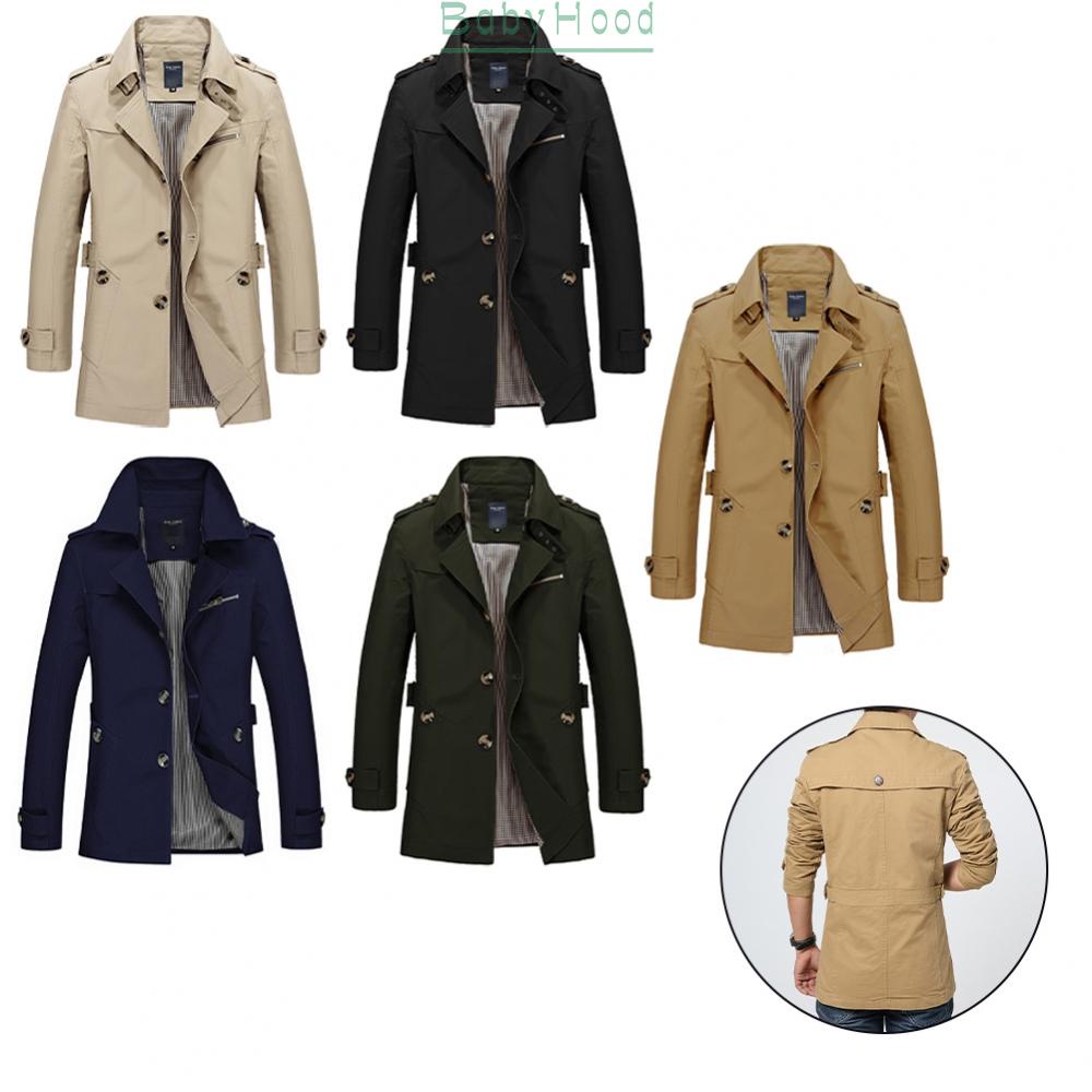 Men Classic Lapel Long Trench Coat  Windbreaker Outwear Casual Overcoat#BBHOOD