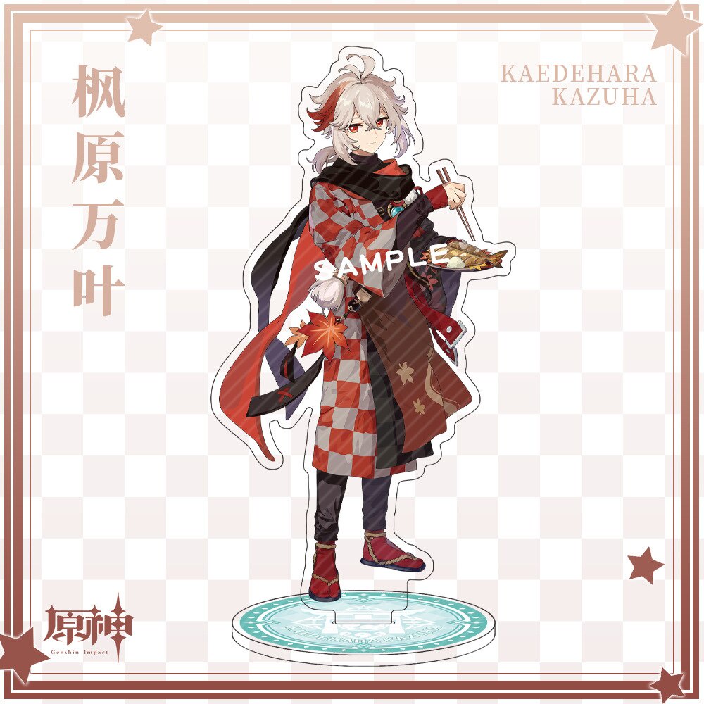 Mô hình Standee Anime Genshin Impact Kaedehara Kazuha Kamisato Ayaka decor góc học tập để bàn làm việc cao 15cm
