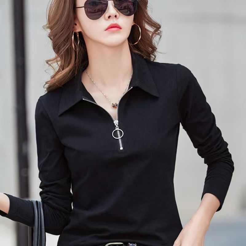 Mới Áo Thun polo Dài Tay Màu Trơn Thời Trang Nữ Tính