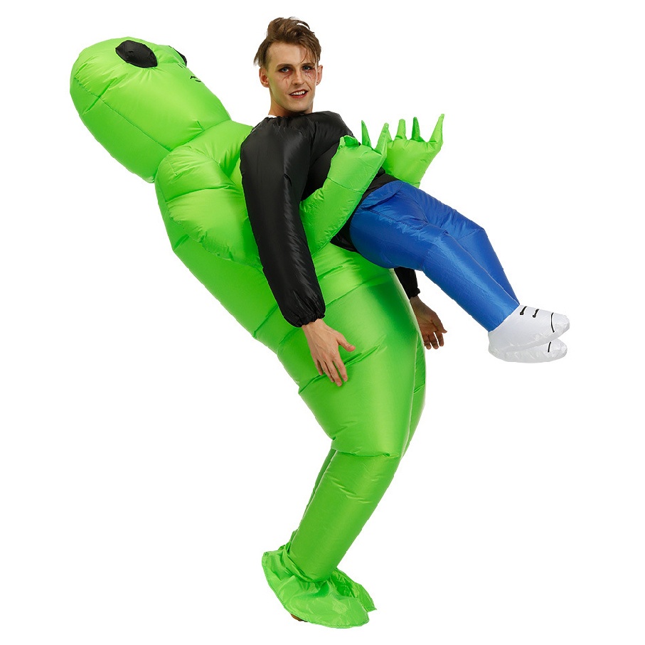 Adults Kids Scary Halloween Green Alien Inflatable Costume Blow Up Suits