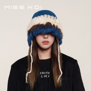 Mũ Len Dệt Kim Phối Lông Thỏ Dễ Thương Bảo Vệ Tai Cho Nữ