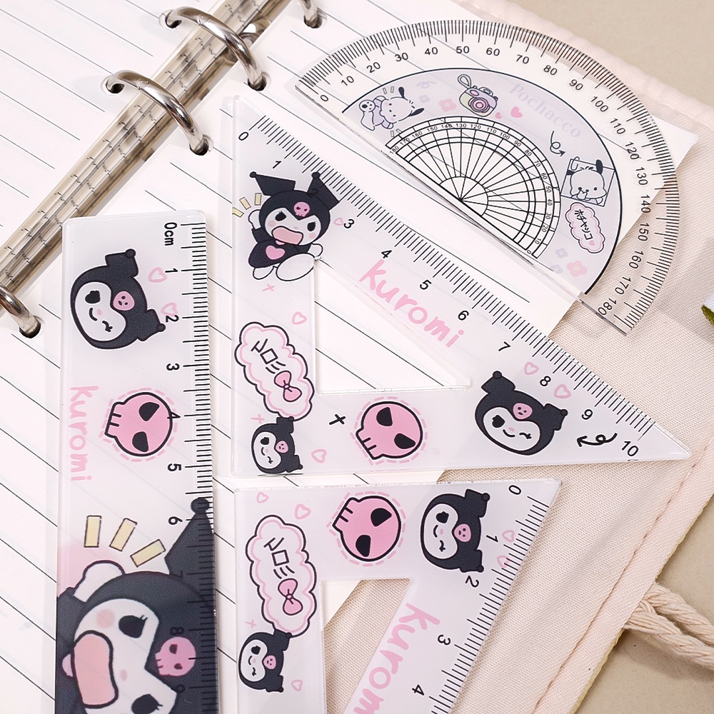 Anliou Bộ Thước Kẻ acrylic Trong Suốt Hình Chú Chó Kuromi Đáng Yêu Đa Năng