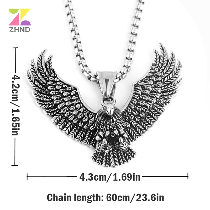 Zhuzhengde Vòng cổ Mặt Đại Bàng Bằng Thép Không Gỉ Phong Cách vintage Cho Nam