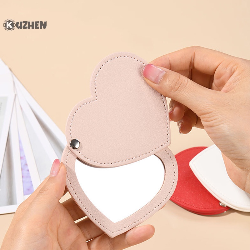Gương Trang Điểm mini kuzhen Bằng pu Hình Trái Tim Có Thể Gập Lại