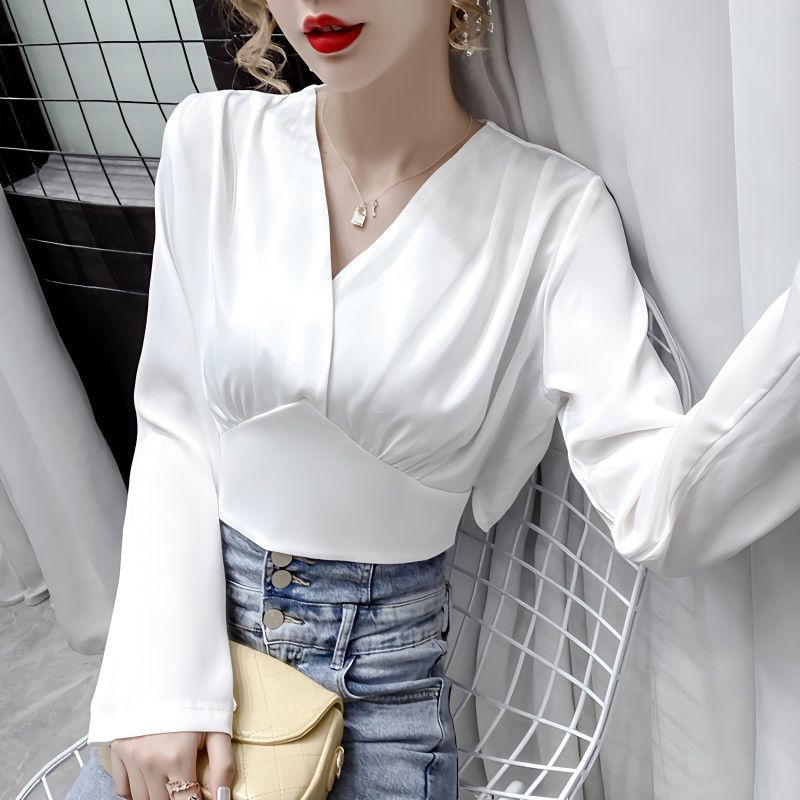 Áo Sơ Mi Tay Dài Cổ Chữ v Thắt Nơ Phong Cách Pháp Thời Trang Cho Nữ