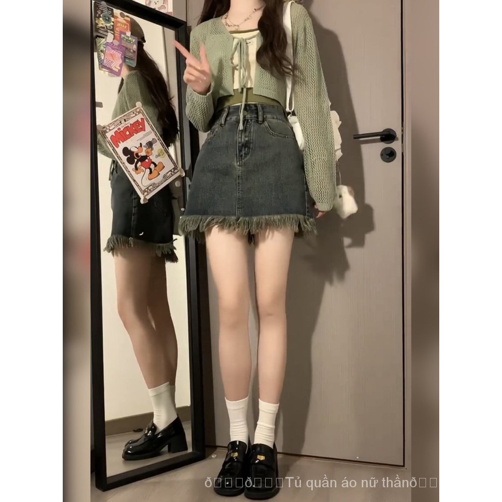 Set Áo Khoác cardigan Và Chân Váy denim Phong Cách Hàn Quốc 2023 Mới