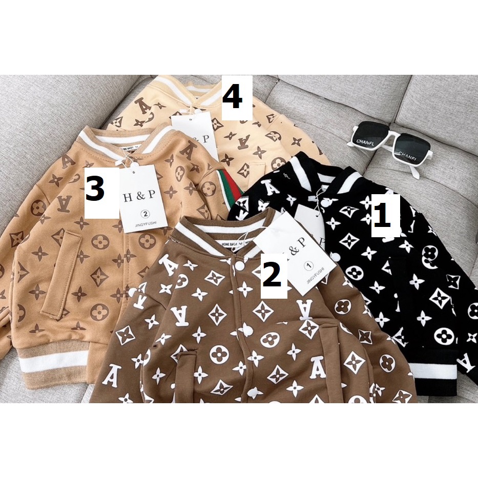 SIZE đại 8-26KG: Áo khoác bomber L. V vải da cá cho bé trai bé gái - AKLV