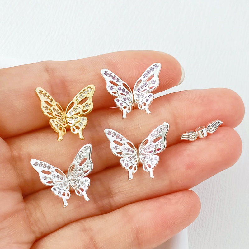 Một Cặp Vòng Tay Mạ Vàng 14k Đính Đá Zircon Hình Cánh Bướm Nhiều Màu Sắc