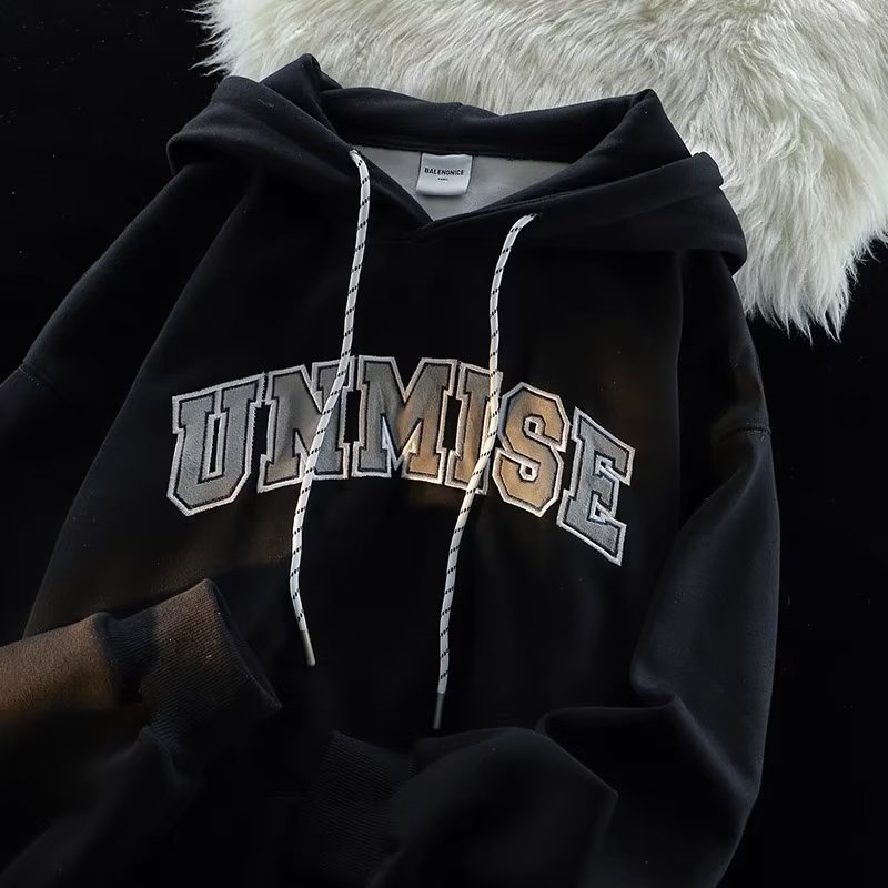 Áo hoodie Nhung Dày Tay Dài In Chữ Màu Xanh navy Phong Cách Hip Hop Thời Trang Mùa Thu Cho Nam Cỡ m-5xl