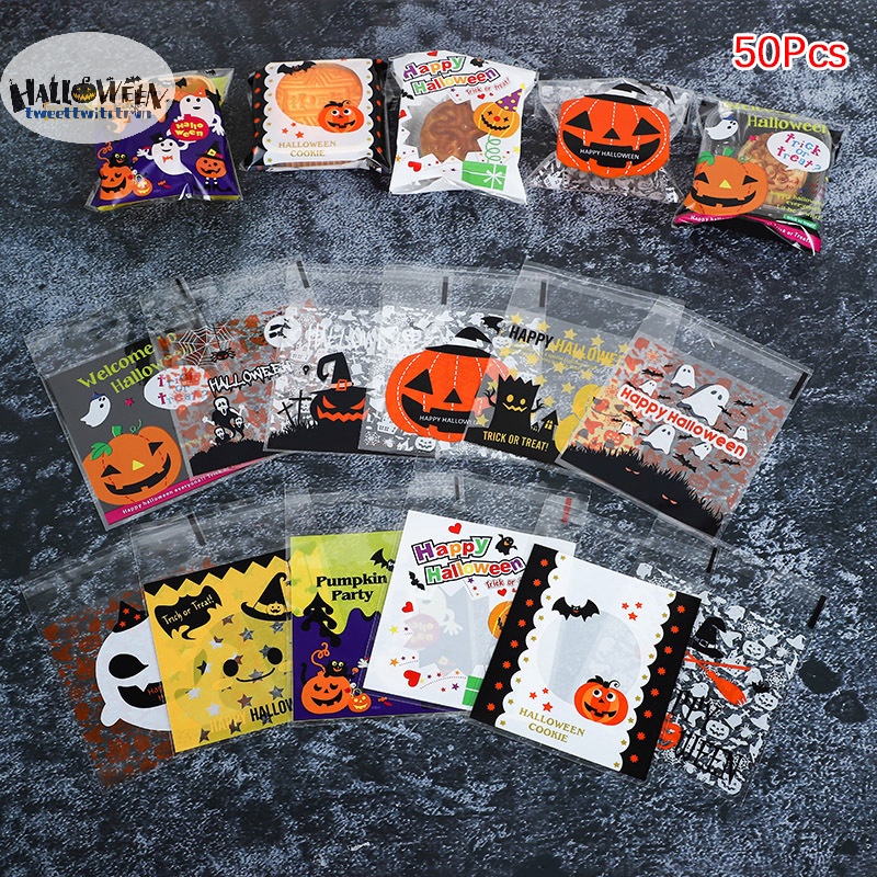 Set 50 Túi Đựng Kẹo / Bánh Quy Có Khóa Kéo Trang Trí Tiệc halloween trtr