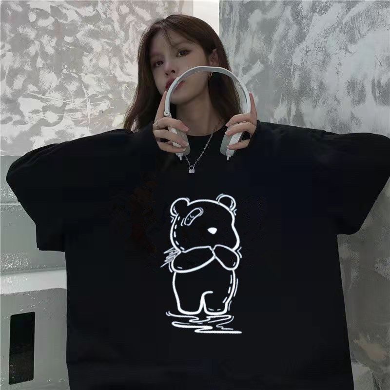 Áo Sweatshirts Mỏng Tay Dài Dáng Rộng In Hình Cho Nữ