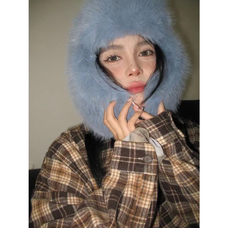Ins Mũ Lông Giả Lông Chồn Nhỏ Che Tai Bảo Vệ Mặt Giữ Ấm Trượt Tuyết Mùa Đông Phiên Bản Hàn Quốc lei feng Cho Nữ