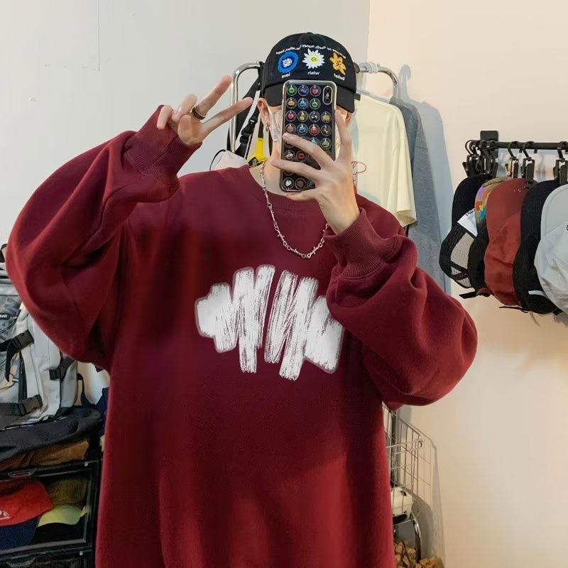 Áo sweater Tay Dài Cổ Tròn Dáng Rộng In Họa Tiết graffiti 8 Màu Thời Trang Mùa Thu Cho Nam