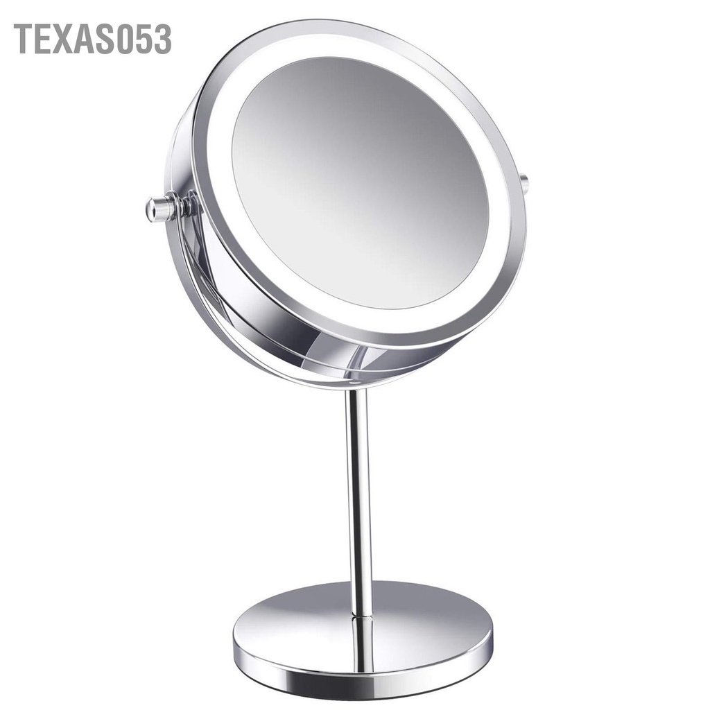 Gương Trang Điểm 2 Mặt Để Bàn Xoay 360 Độ Phóng đại 5X có đèn LED