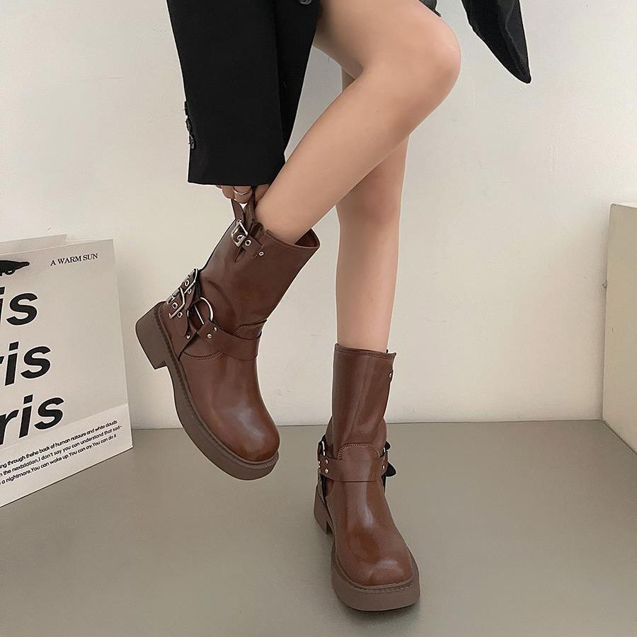 Giày Bốt Cao Bồi Đế Dày Màu Nâu Phong Cách Anh Quốc Thời Trang Mùa Hè 2023 Mới