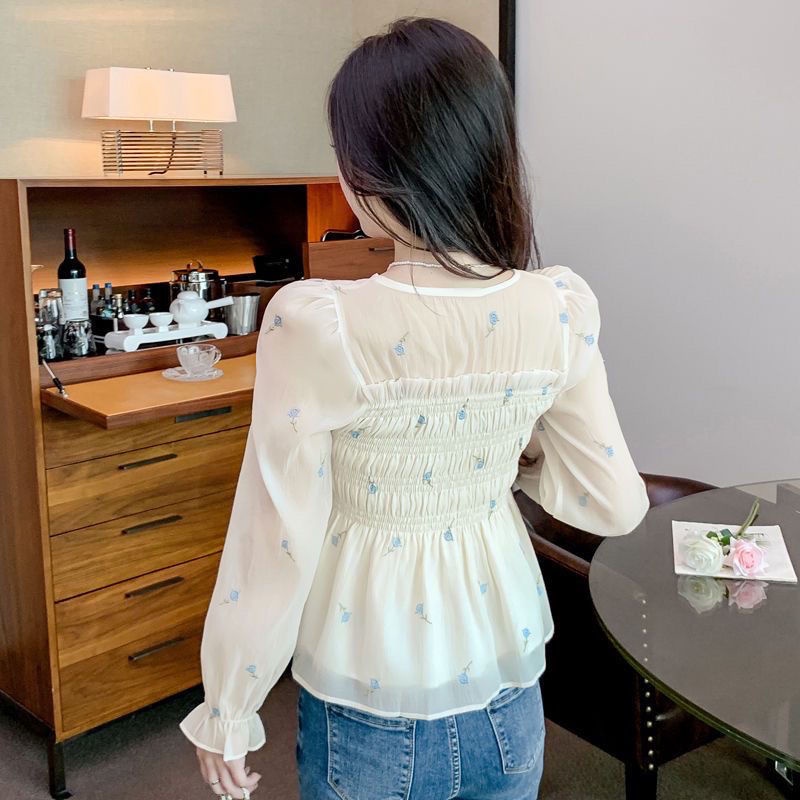 Áo Sơ Mi chiffon Tay Dài Cổ Vuông In Họa Tiết Thời Trang Mùa Thu Cho Nữ
