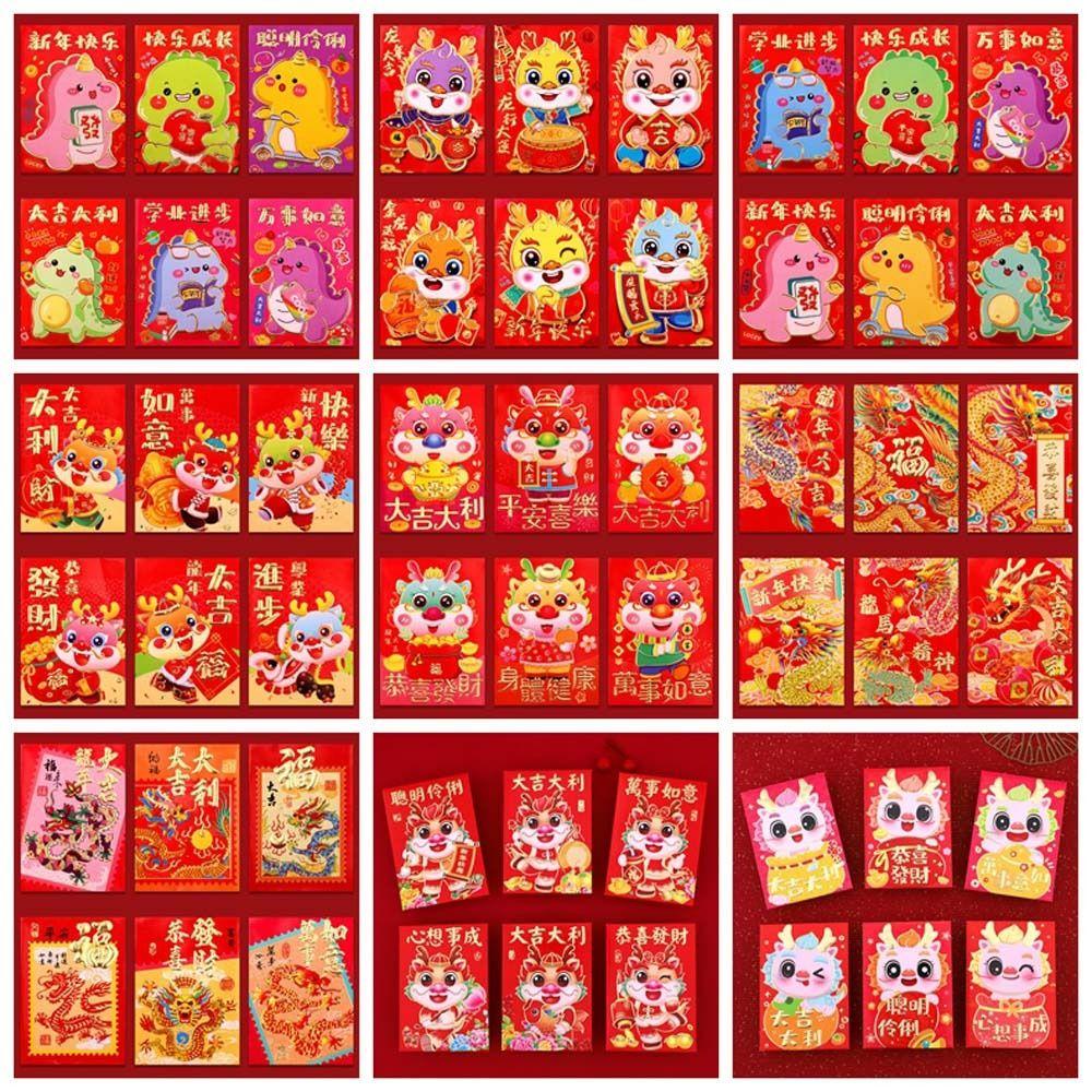 Mmluck Bộ 6 Bao Lì Xì Hình Rồng Đỏ Trung Hoa May Mắn Cho Năm Mới