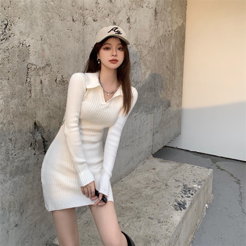 Đầm sweater Cổ polo Phong Cách Thời Trang Thu Đông Kiểu Mới 2023