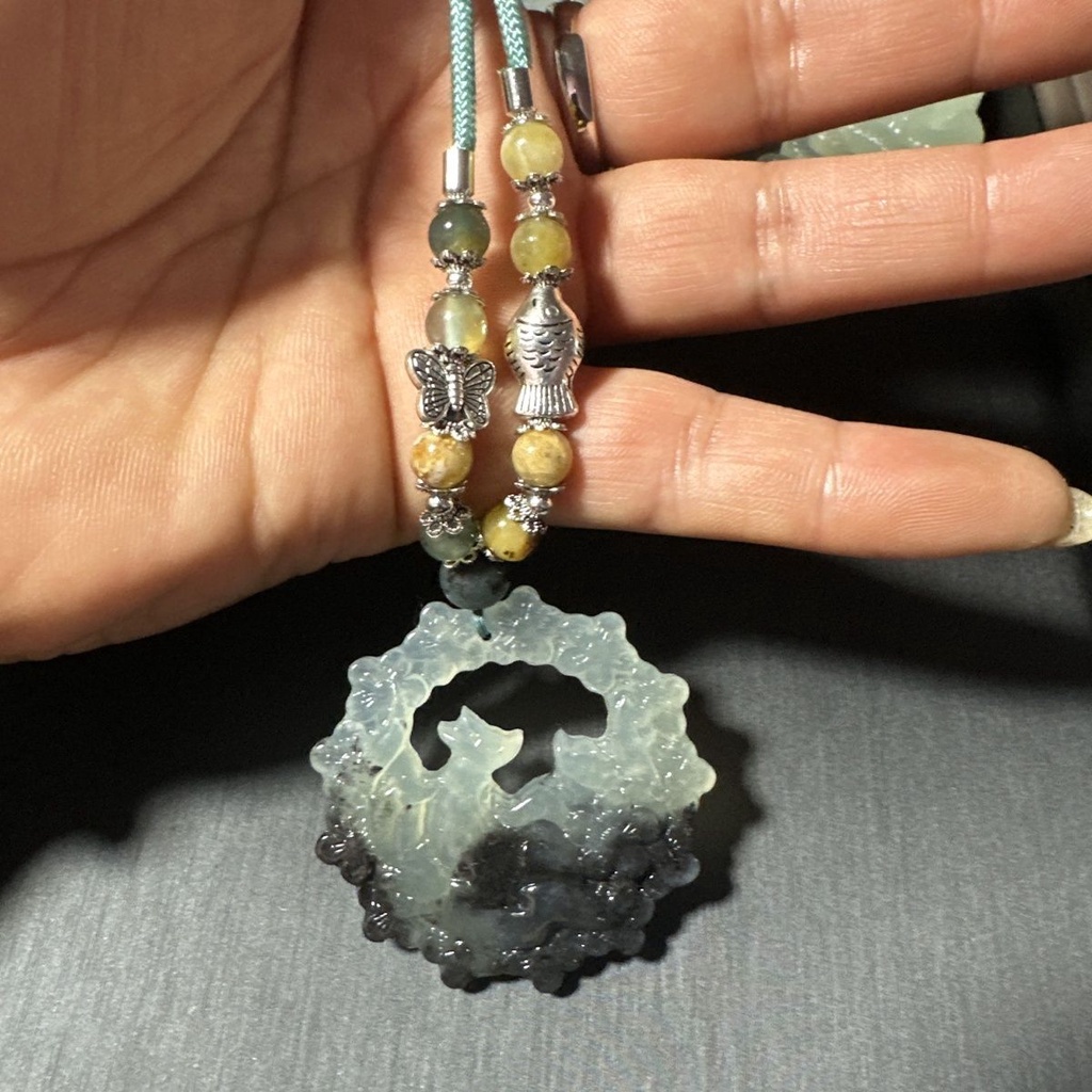 Xiuyu Dây Chuyền Mặt Hình Cáo Đá Ngọc Bích Tự Nhiên Tùy Chỉnh