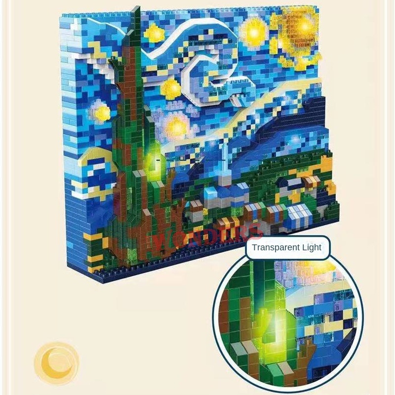Nano blocks Đồ Chơi Khối Xây Dựng Đêm Đầy Sao kanagawa Lướt Sóng Nghệ Thuật Sáng Tạo Bộ Sưu Tập led Quà Tặng