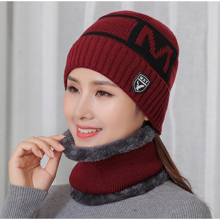 PVN8070 Mũ len nam NỮ kèm khăn choàng cổ T2