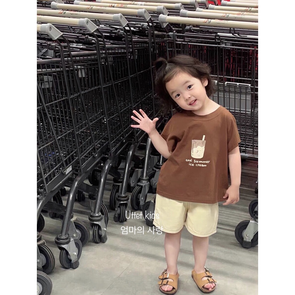 ÁO THUN TRÀ SỮA PHONG CÁCH HÀN QUỐC CHO BÉ GÁI VÀ BÉ TRAI 23095