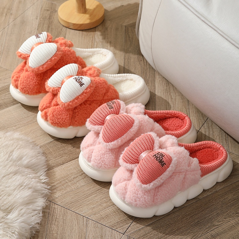 Dép Bông cotton Dệt Kim Đính Nơ Dễ Thương Cho Nữ