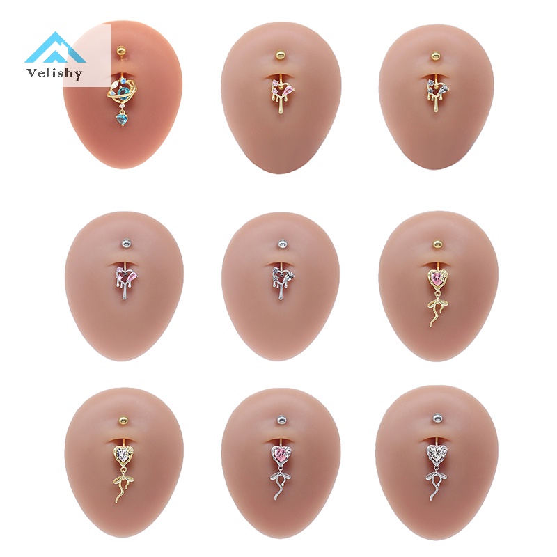 Khuyên Rốn Hình Trái Tim Bằng Thép Không Gỉ Đính Đá zircon Thời Trang Cho Nữ