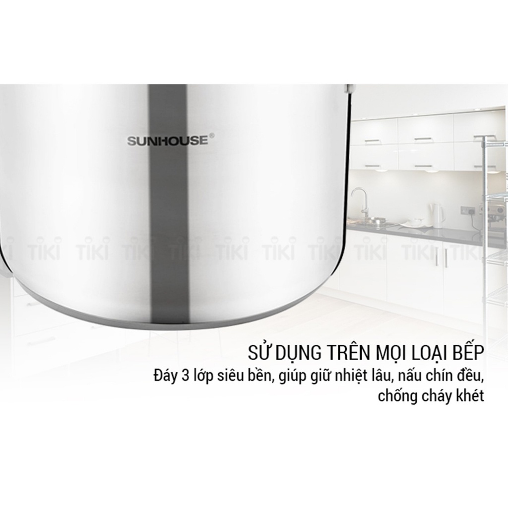 Nồi luộc gà Inox 3 đáy Sunhouse SH28LG size 28cm dùng được trên mọi loại bếp
