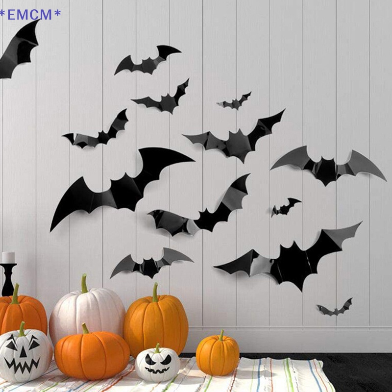 Bộ 12 Miếng Dán pvc Hình Dơi 3d Trang Trí halloween Mới