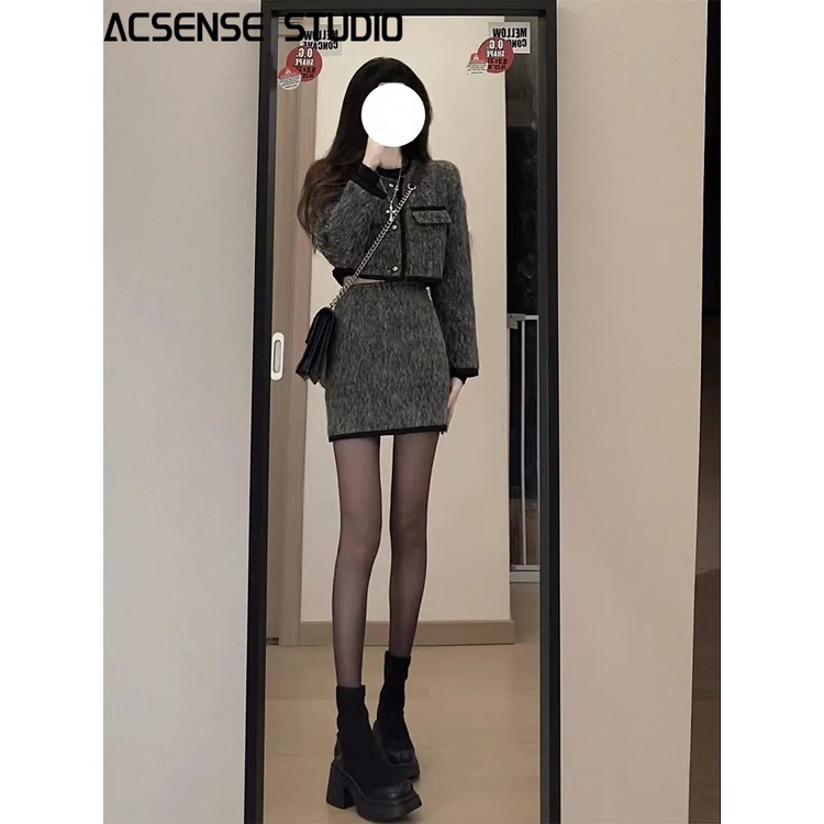 ACSENSE STUDIO set đồ nữ áo dạ tweed áo khoác + chân váy Popular fashionable Thanh lịch Thông thường WCS2300JFR 41Z231010
