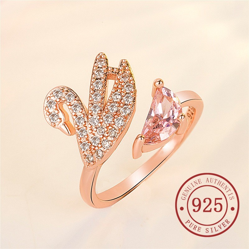 Nhẫn Hở Mạ Bạc s925 Hình Thiên Nga Đính Đá zircon Đơn Giản