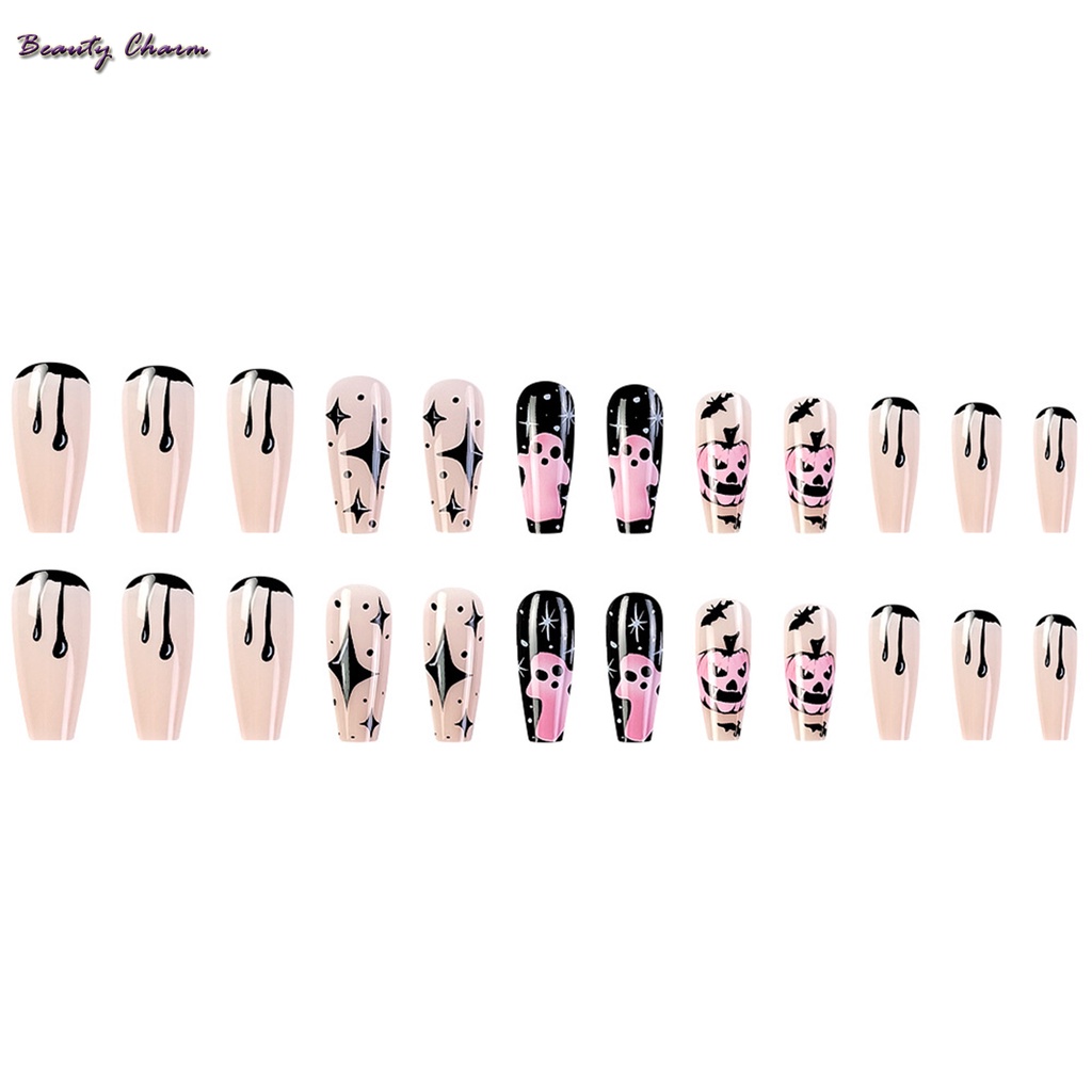 Móng Tay Giả Hình Vuông Dạng Ấn Dài Màu Sắc Có Thể Tái Sử Dụng Dùng Để Hóa Trang halloween