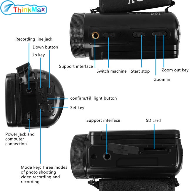 Máy quay Video kỹ thuật số HD 1080P Máy quay Video W / Micro Chụp ảnh 16 triệu pixel