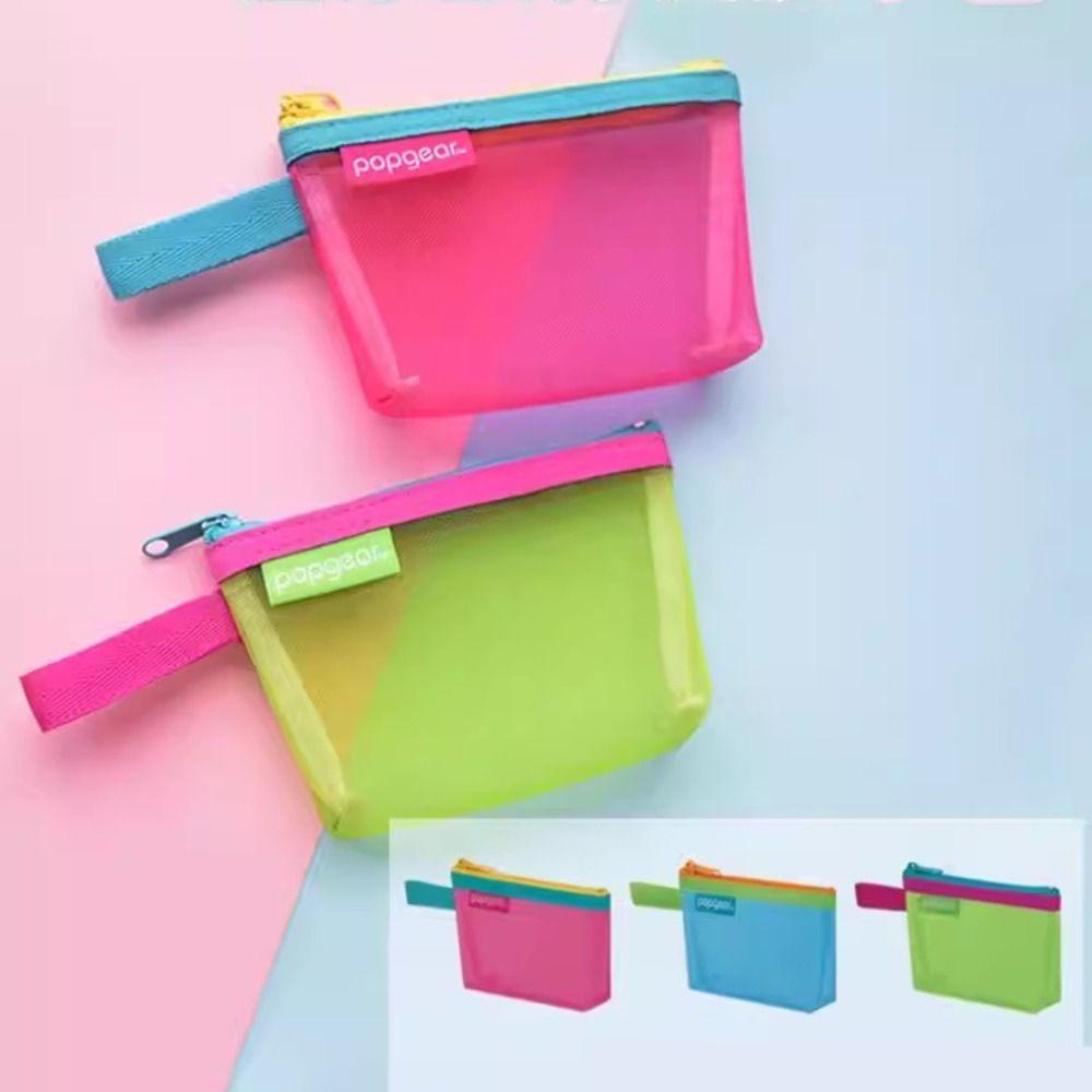 Shanhai Túi Lưới Khóa Kéo Đựng Thẻ id / Tiền Xu / Mỹ Phẩm Tiện Lợi Cho Học Sinh